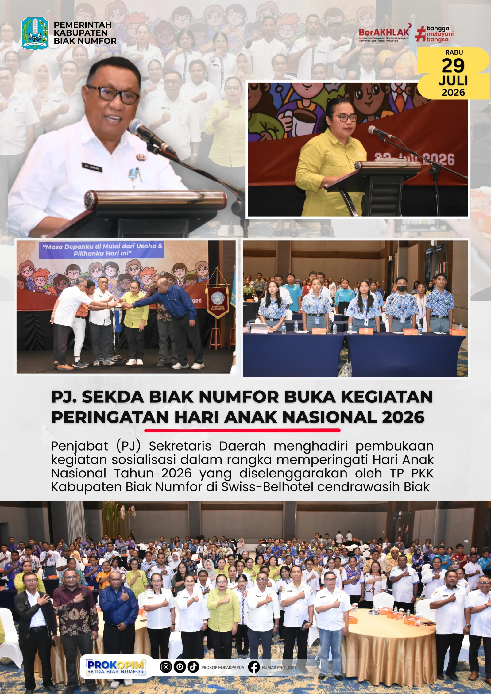 Pj. Sekda Kabupaten Biak Numfor buka Kegiatan Hari Anak Nasional Tahun 2026